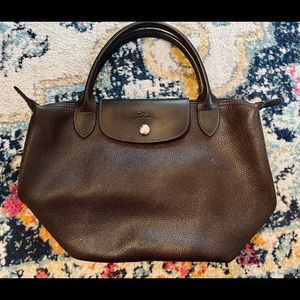 Like new dark brown pebble leather Longchamps Le Pliage smaller size